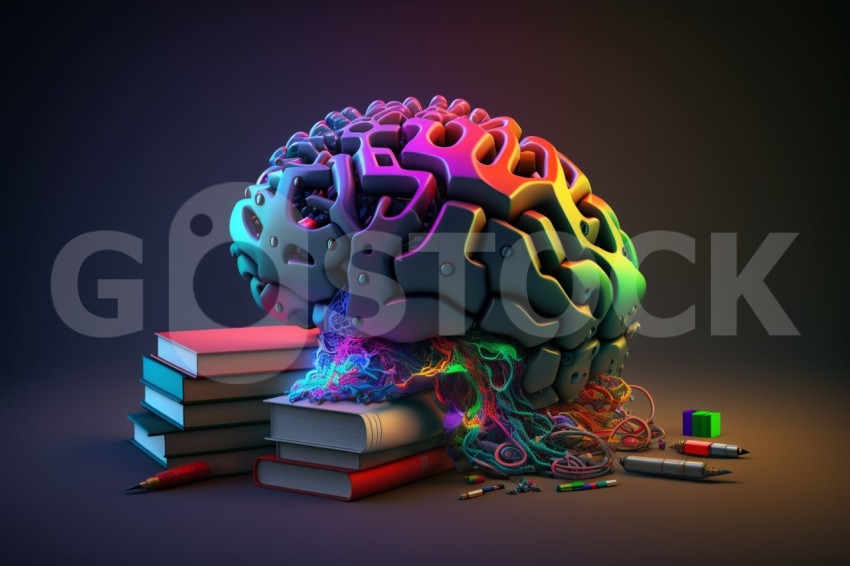 Brain with books