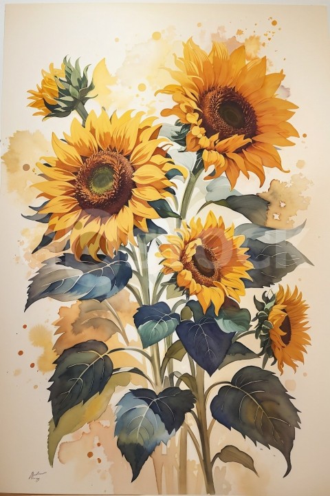 Default Sunflower watercolor retro